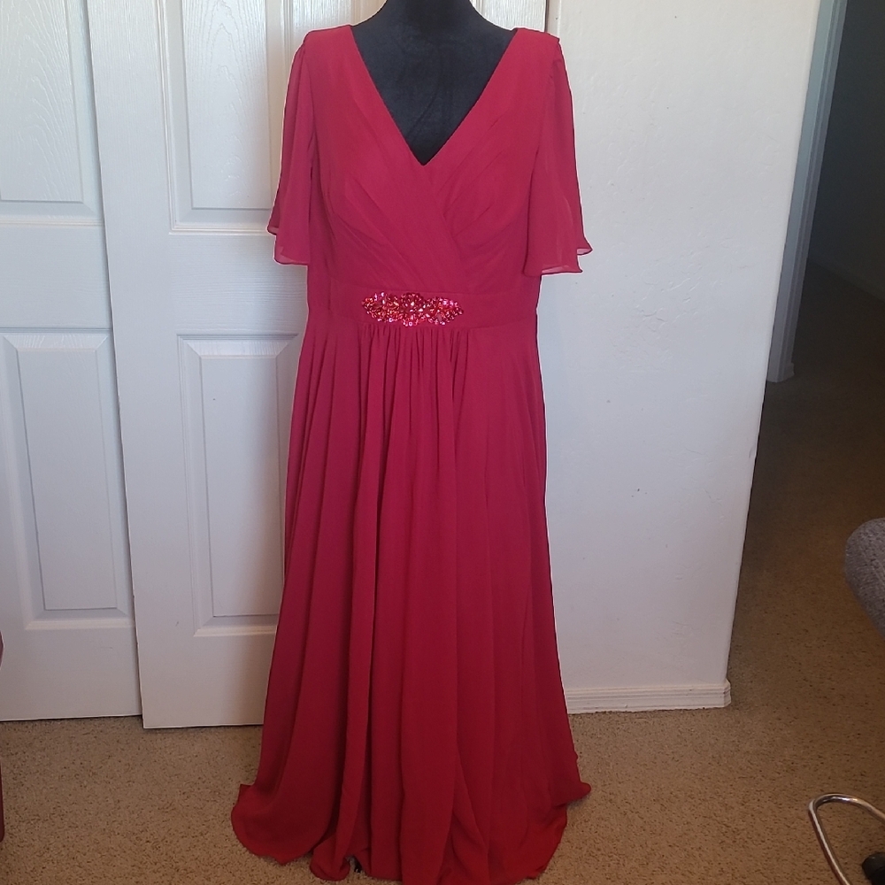 Pink Flutter Sleeve V-Neck Maxi Gown